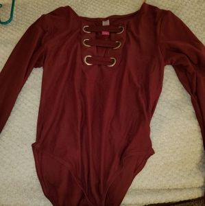 Burgundy long Sleeve Bodysuit